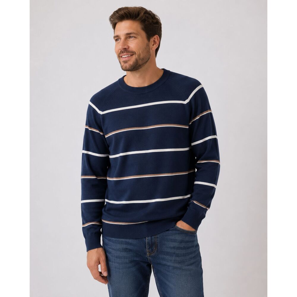 Banana Republic L Men’s Striped Crewneck Sweater Navy Blue Preppy Classic Knit